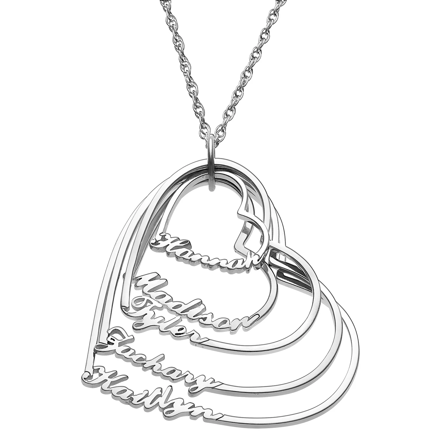 Sterling Silver Script Name with Heart Necklace - 5 Names