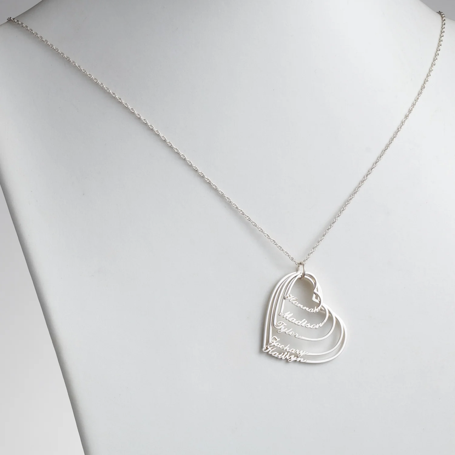 Sterling Silver Script Name with Heart Necklace - 5 Names - Image 2