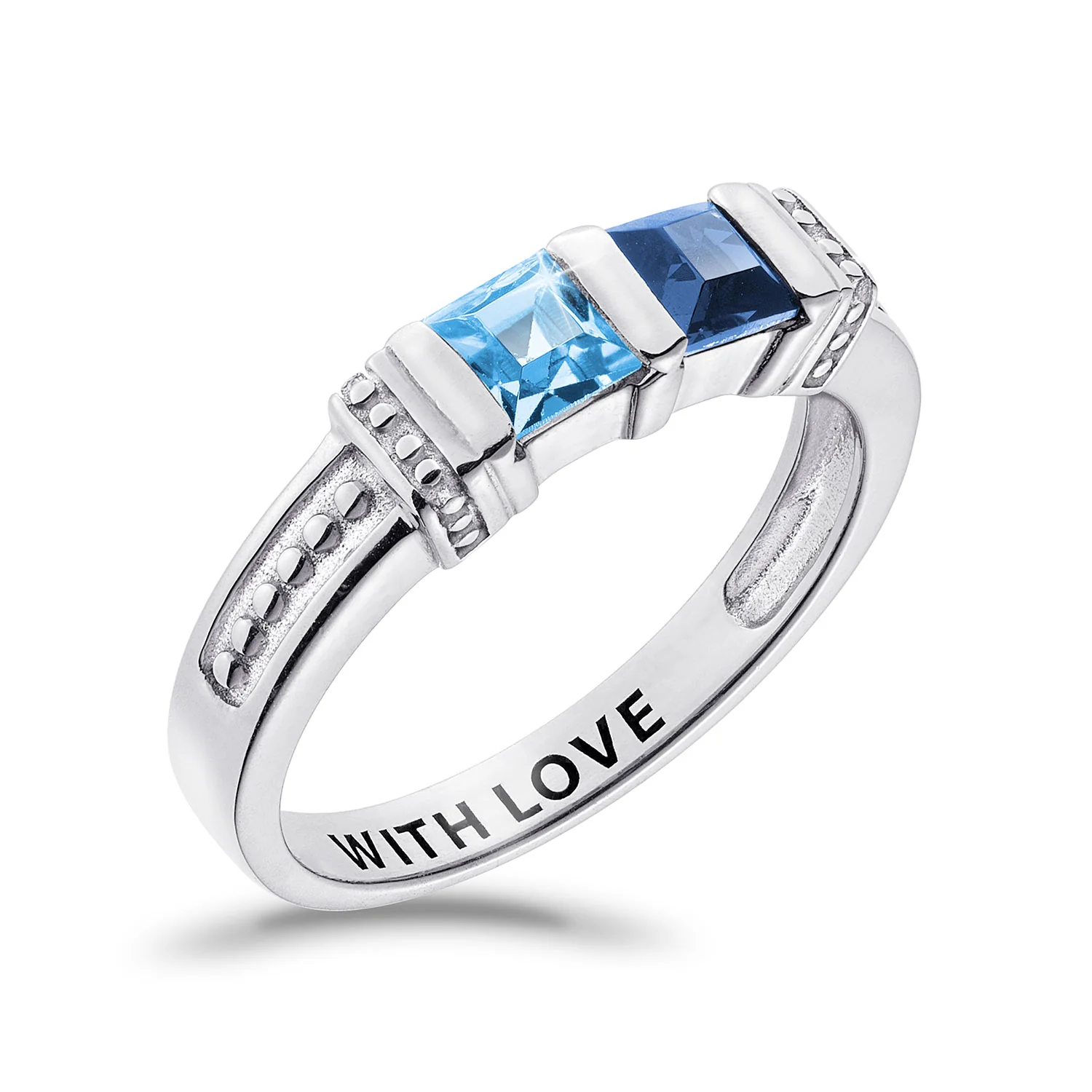 Sterling Silver Square 2 Birthstones Ring - Image 2