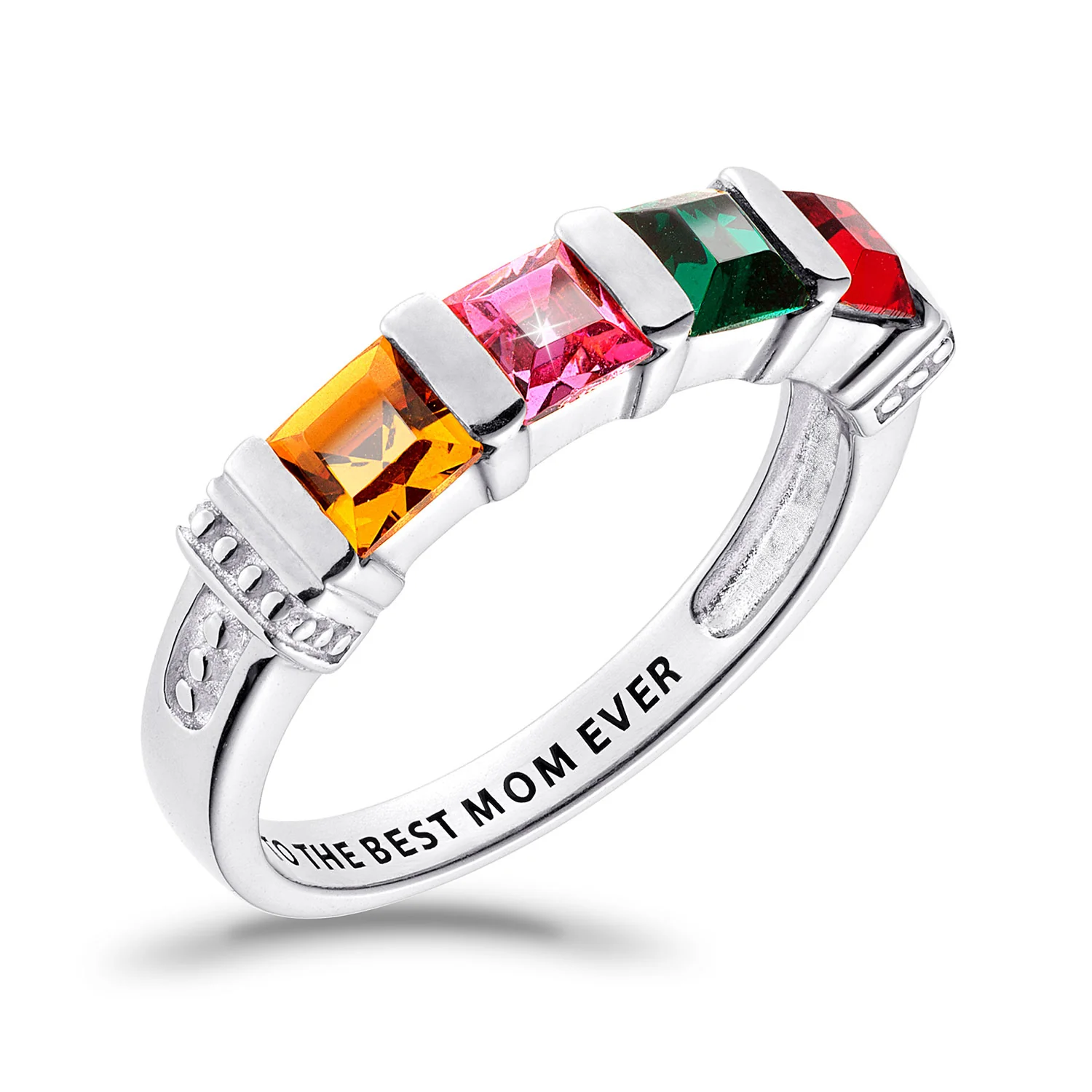 Sterling Silver Square 4 Birthstones Ring - Image 2