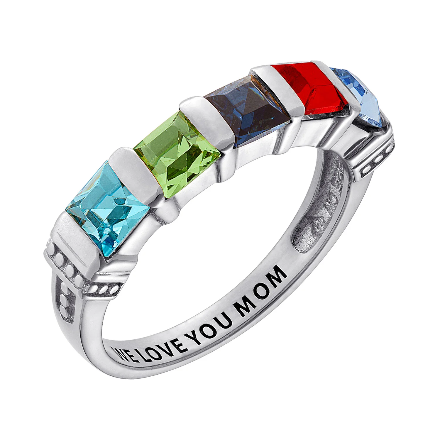 Sterling Silver Square 5 Birthstones Ring - Image 2