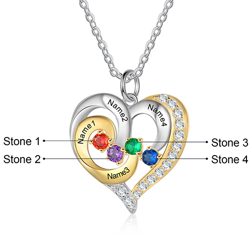 Sterling Silver Two-tone Engraved Birthstone Heart with CZ Necklace - Image 5