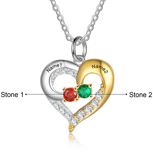 Sterling Silver Two-tone Engraved Birthstone Heart with CZ Necklace - Image 7