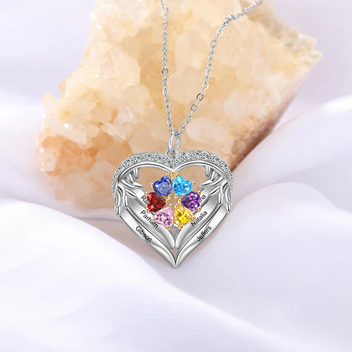 Sterling Silver Two-tone Engraved Birthstone Heart with CZ Necklace - Image 2