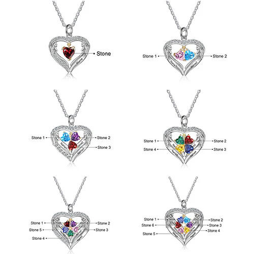 Sterling Silver Two-tone Engraved Birthstone Heart with CZ Necklace - Image 3