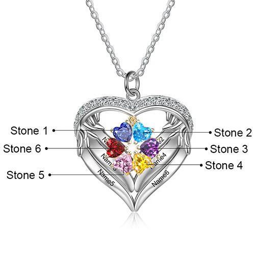 Sterling Silver Two-tone Engraved Birthstone Heart with CZ Necklace - Image 4