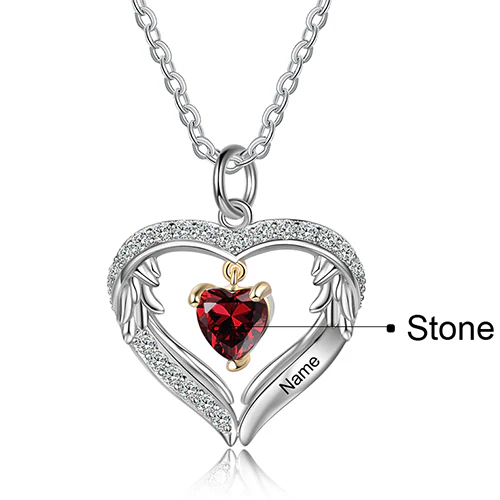 Sterling Silver Two-tone Engraved Birthstone Heart with CZ Necklace - Image 9