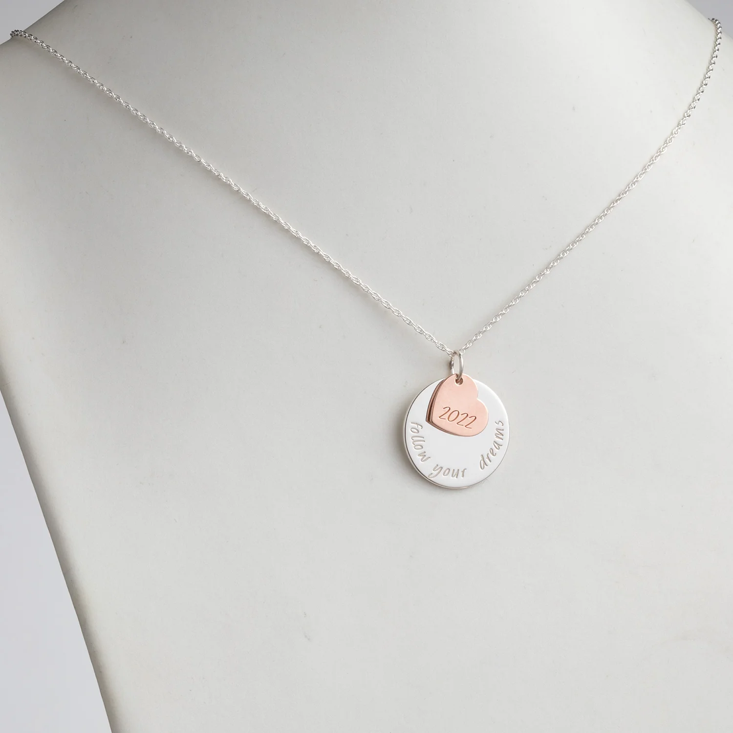 Sterling Silver Two-Tone Graduation Follow Your Dreams Heart Necklace - Image 2