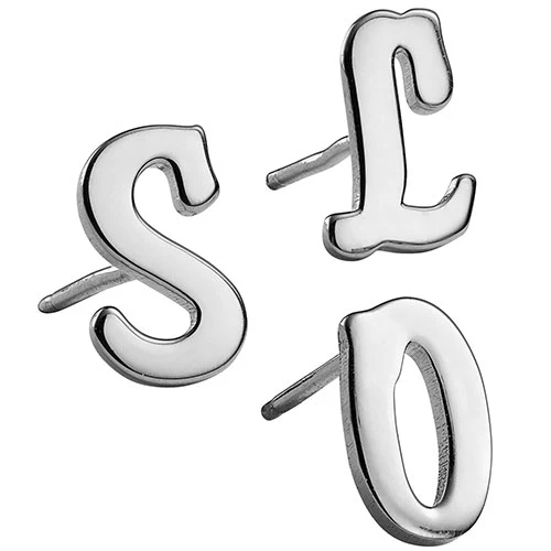 Sterling Silver Uppercase Initial Button Earring - Image 6