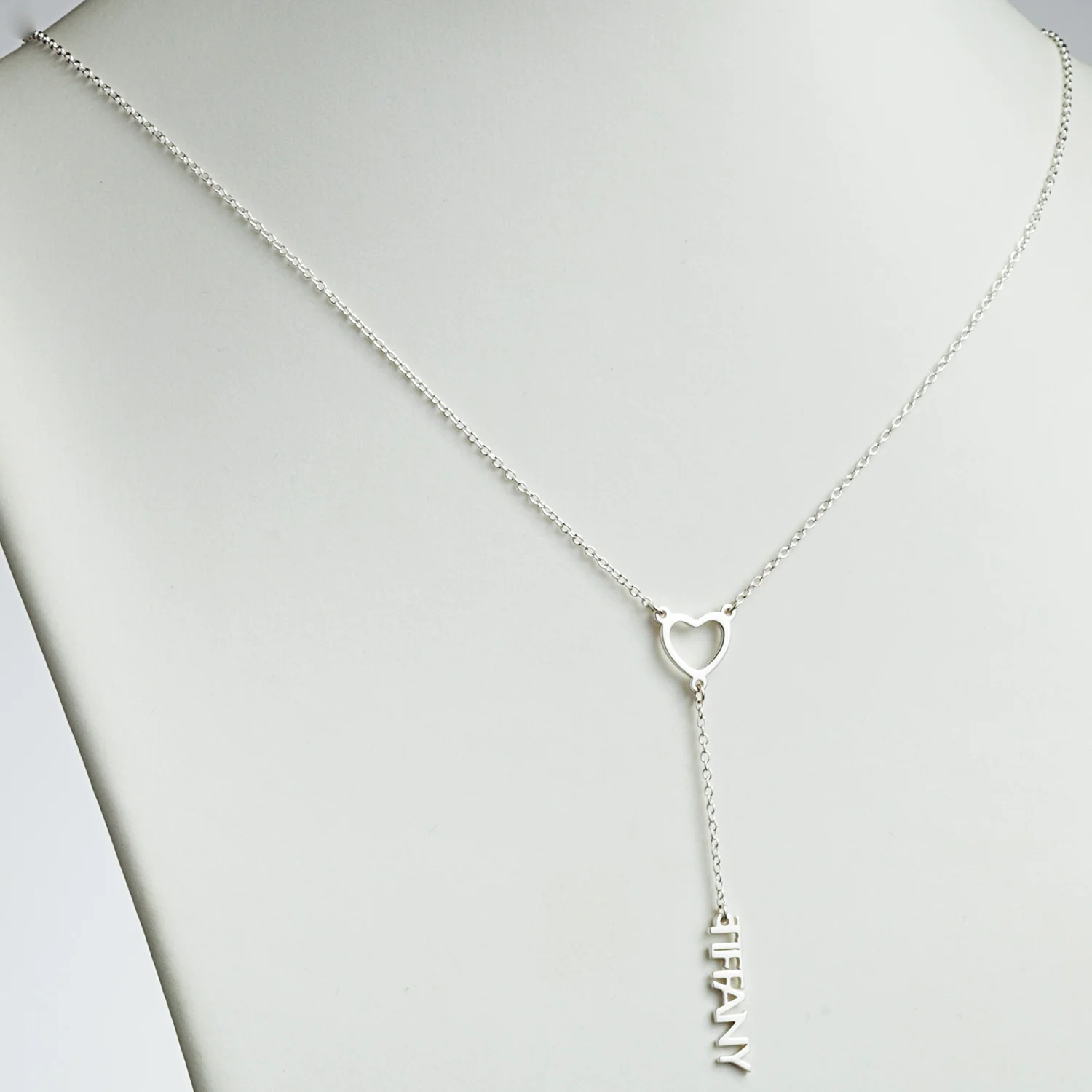 Sterling Silver Uppercase Name and Heart Y-Necklace - Image 2