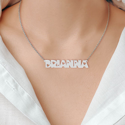 Sterling Silver Uppercase Name with Cutout Hearts Plaque Necklace - Image 3