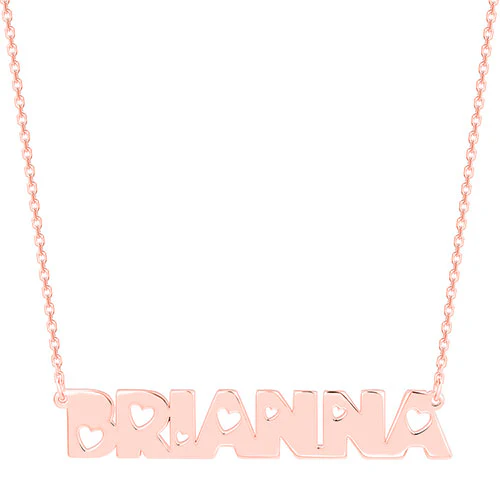 Sterling Silver Uppercase Name with Cutout Hearts Plaque Necklace - Image 5