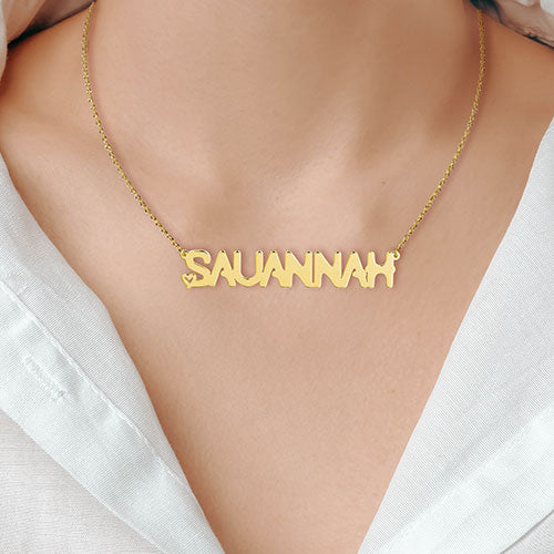 Sterling Silver Uppercase Name with Mini Heart Plaque Necklace - Image 4