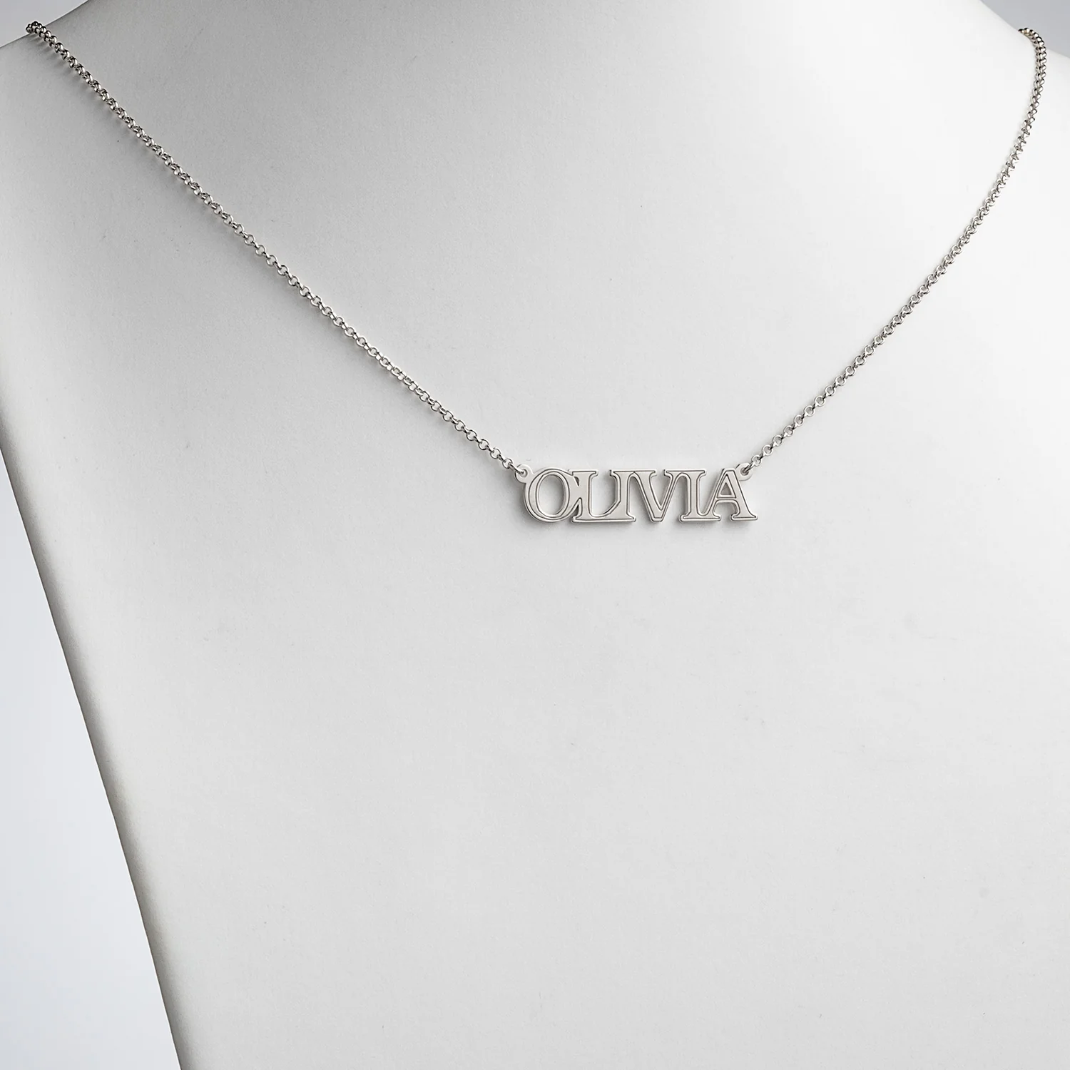 Sterling Silver Uppercase Name with Outline Necklace - Image 2