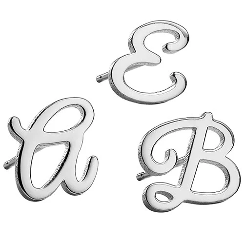 Sterling Silver Uppercase Script Initial Button Earring - Image 6
