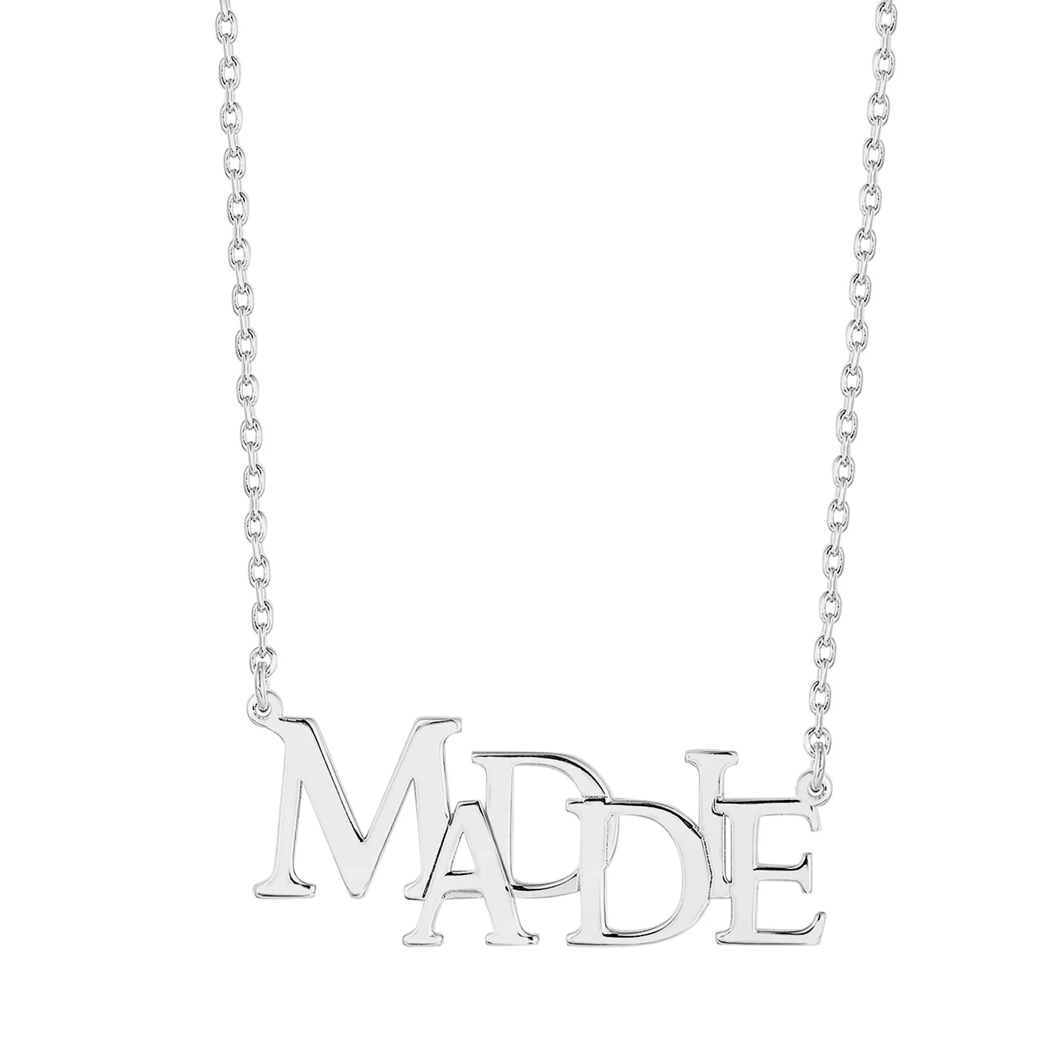 Sterling Silver Uppercase Staggered Name Plaque Necklace - Image 2