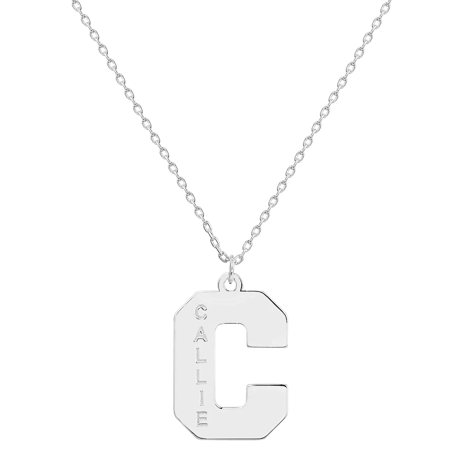 Sterling Silver Varsity Initial with Engraved Name Necklace - Image 2