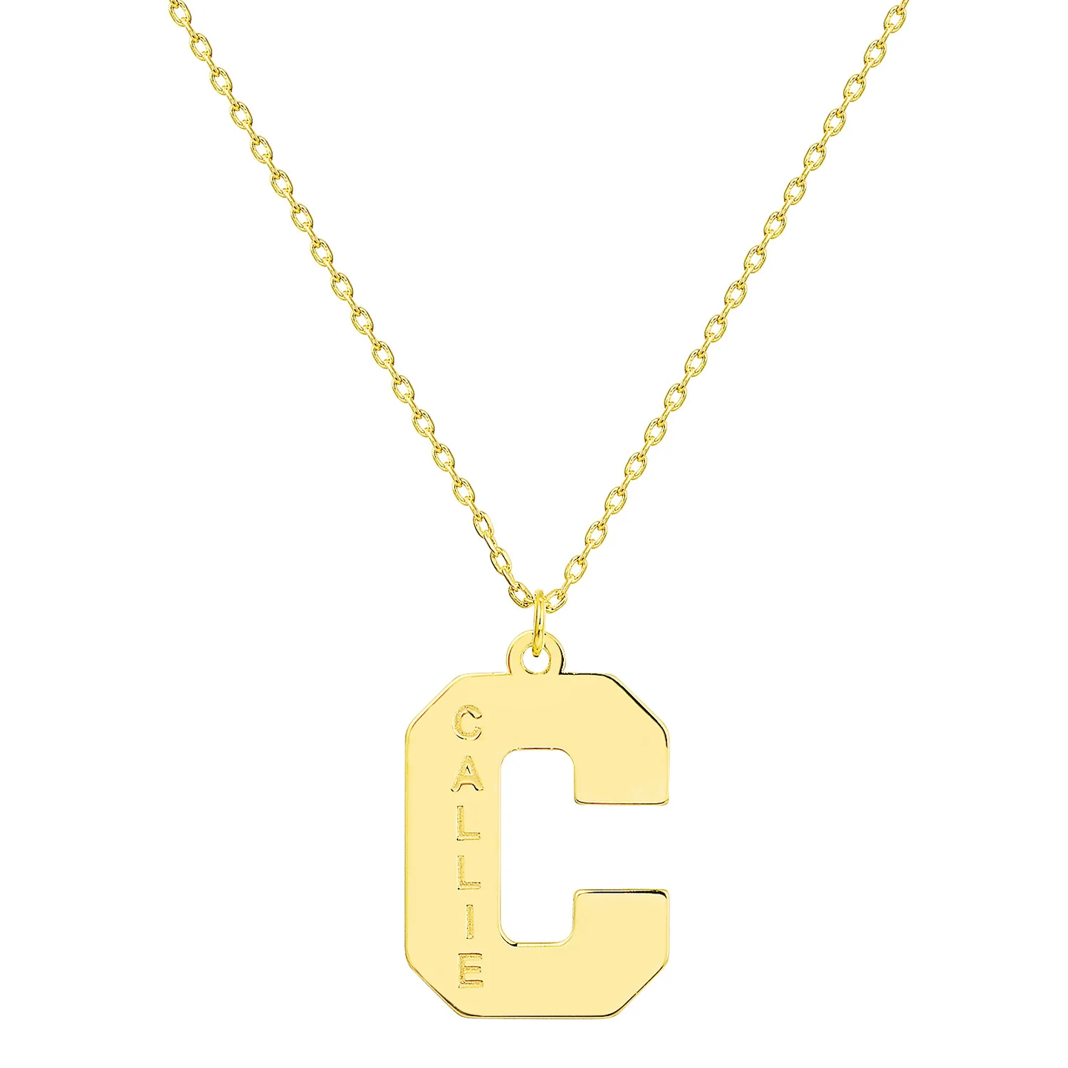 Sterling Silver Varsity Initial with Engraved Name Necklace - Image 4