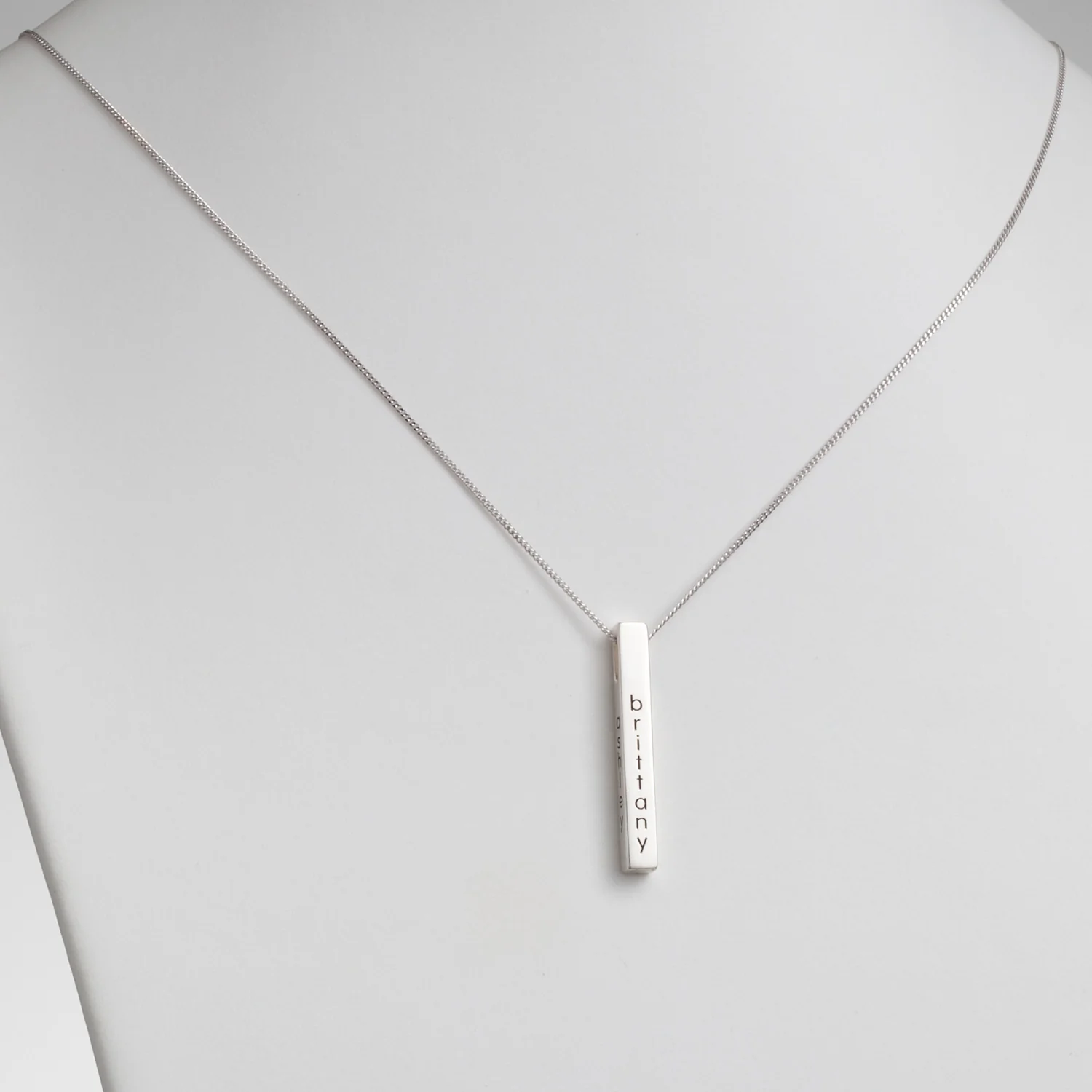 Sterling Silver Vertical 4-Sided Engraved Family Name Pendant - Image 4