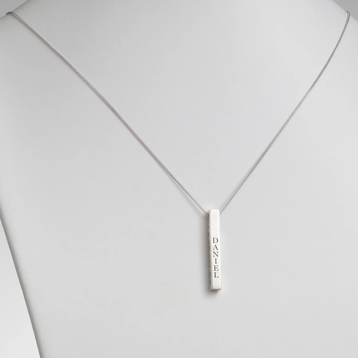 Sterling Silver Vertical 4-Sided Engraved Family Name Pendant - Image 4