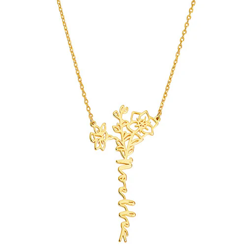 Sterling Silver Vertical Script Name with Birthmonth Flower Bouquet Necklace - Image 4