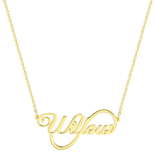 Sterling Silver Whimsical Script Name Infinity Plaque Necklace - Image 4