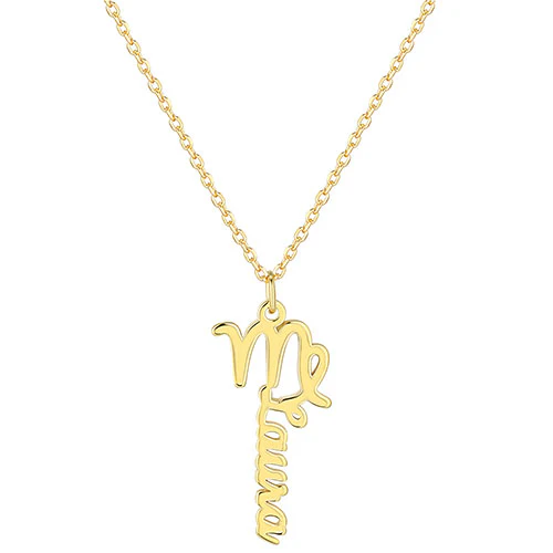 Sterling Silver Zodiac Sign Vertical Name Necklace - Image 3