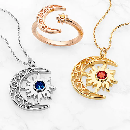 Sun and Crescent Moon with Birthstone Necklace - Image 8