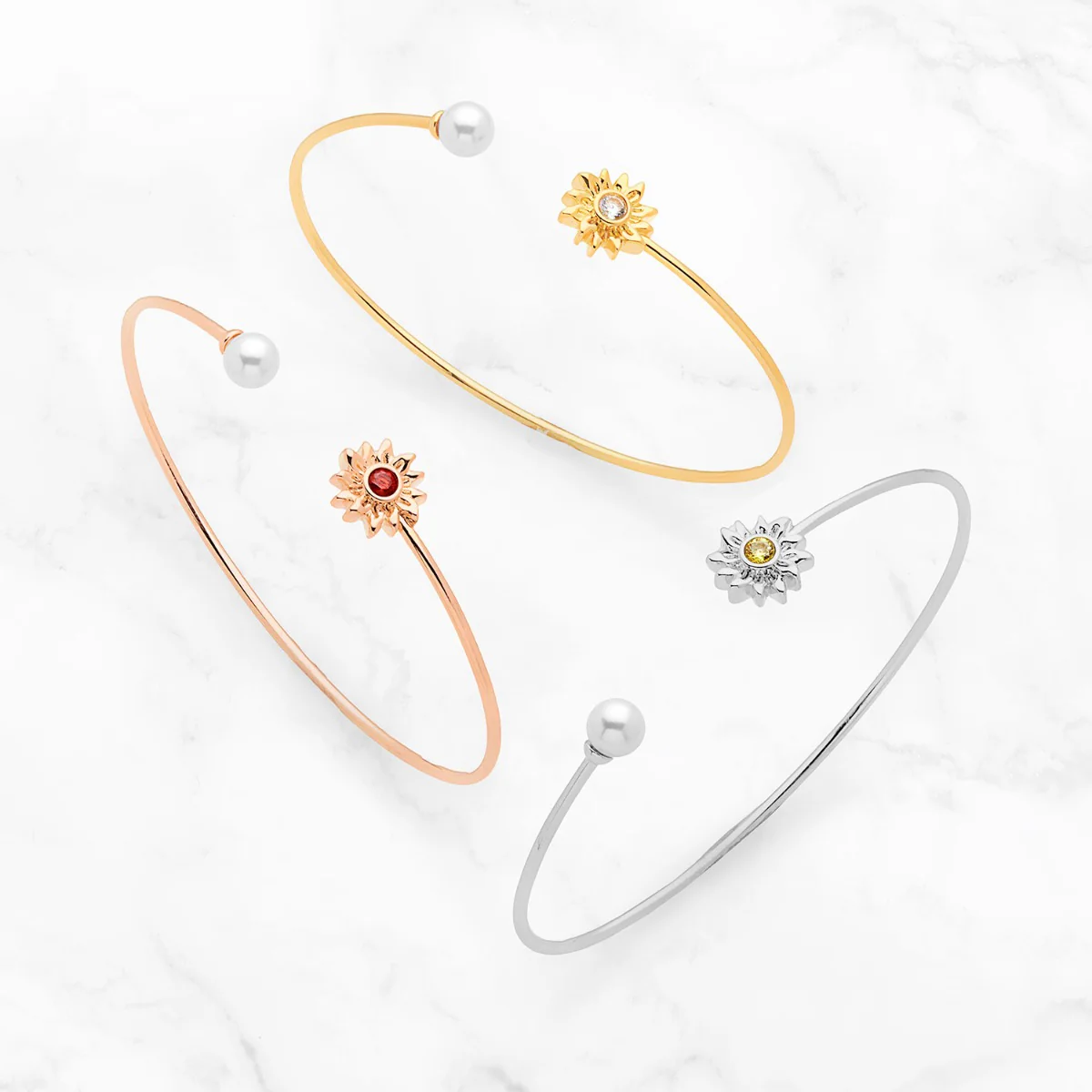Sunflower Birthstone with Pearl Flexible Bracelet
