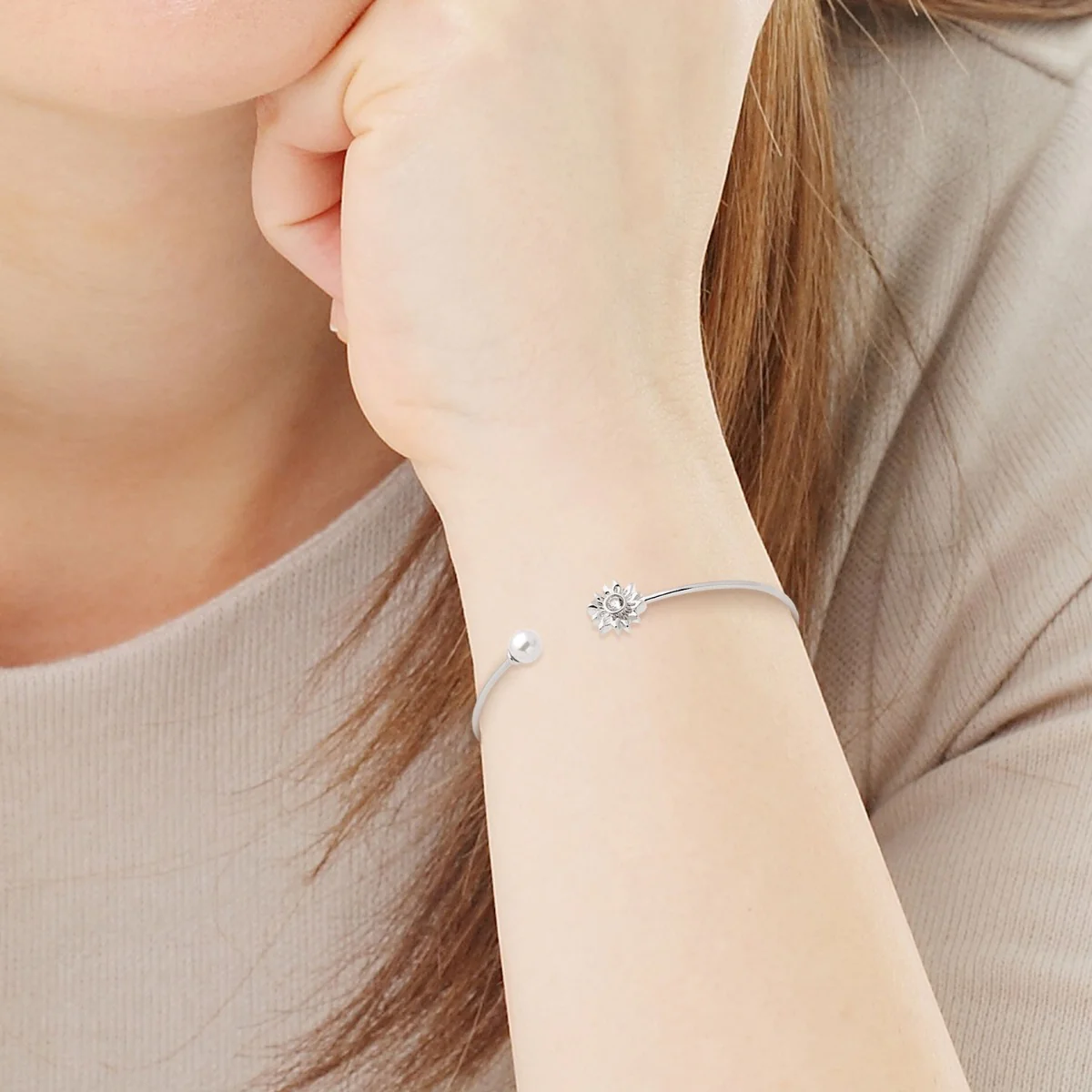 Sunflower Birthstone with Pearl Flexible Bracelet - Image 3