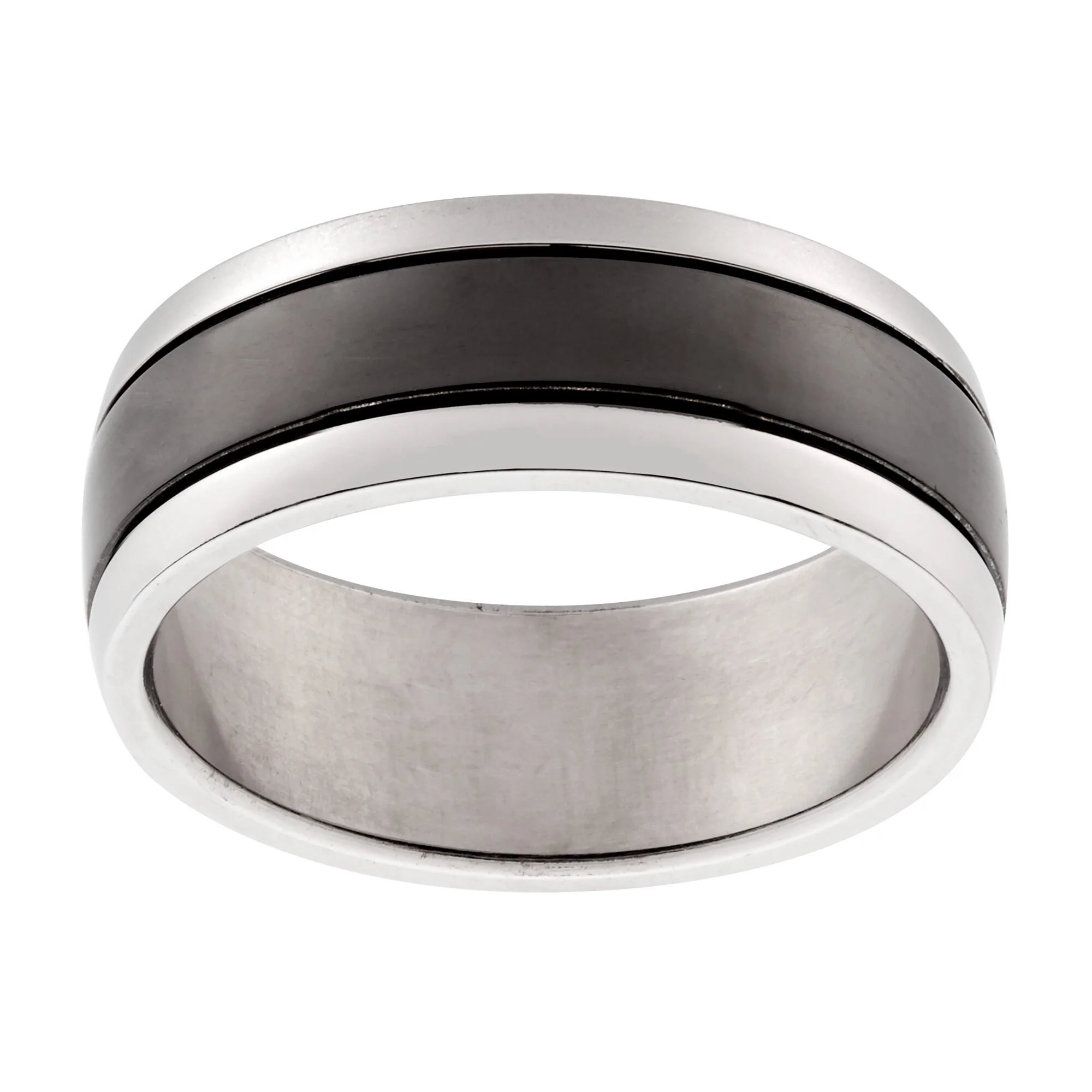 Titanium Two-Tone Silver and Black Rounded Band