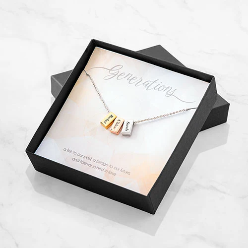Tricolor Petite Engraved Generations Bar Necklace - Image 2