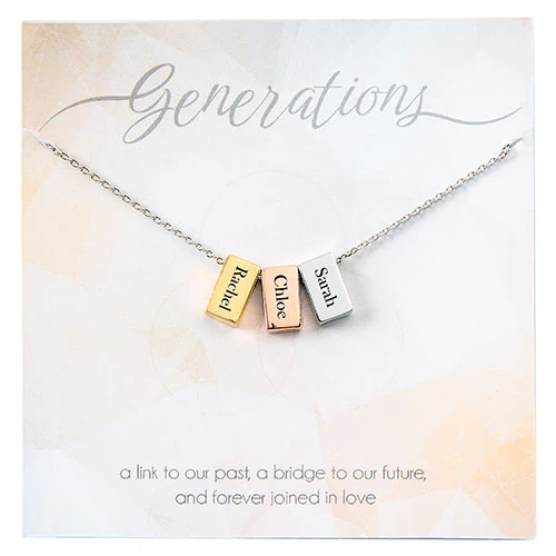 Tricolor Petite Engraved Generations Bar Necklace - Image 3