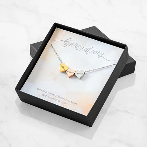 Tricolor Petite Engraved Generations Heart Necklace - Image 2