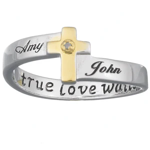 "True Love Waits" Top-Engraved Sterling Silver Name & Diamond Purity Ring