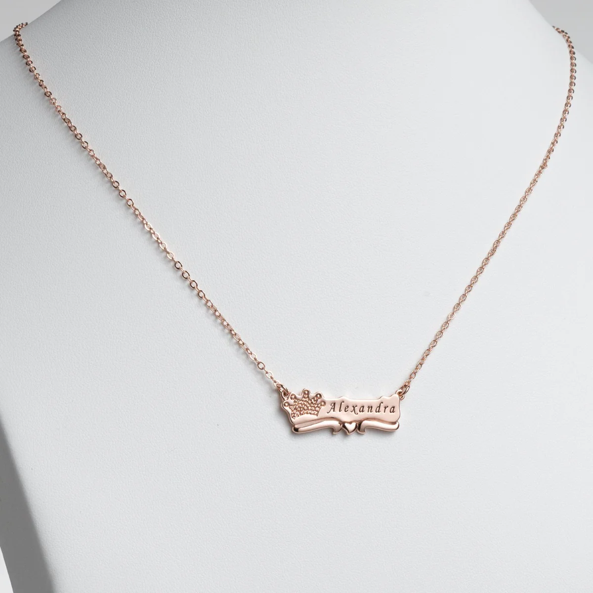 Two Tone Engraved Name with Crown Plaque Necklace - Image 2