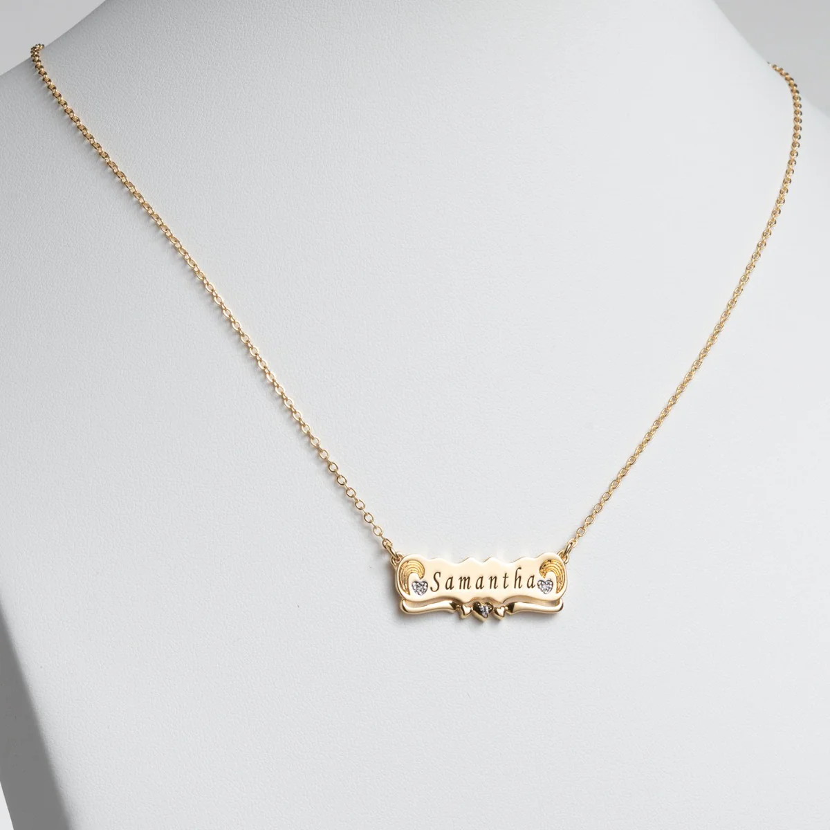 Two Tone Engraved Name with Diamond Accent Plaque Necklace - Image 2