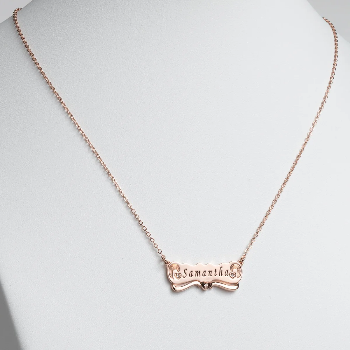 Two Tone Engraved Name with Diamond Accent Plaque Necklace - Image 2