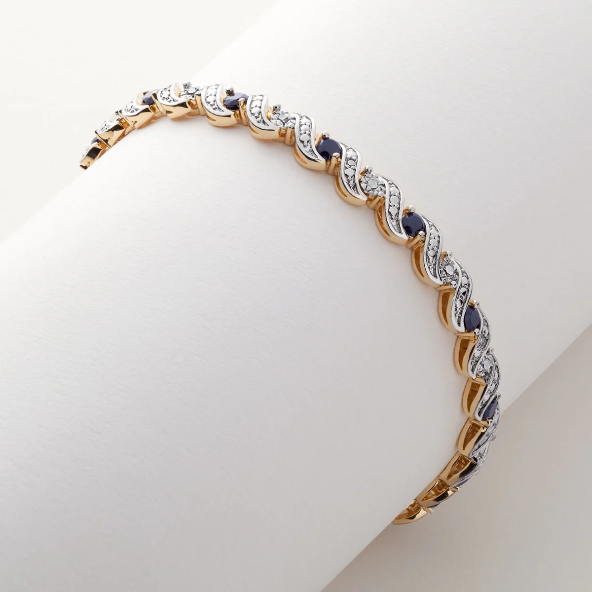 Two Tone Genuine Sapphire and Diamond Accent Bracelet 8 inches - Image 2