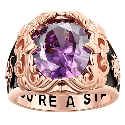 Unisex 14K Rose Gold Plated Art Nouveau Vintage Birthstone Class Ring