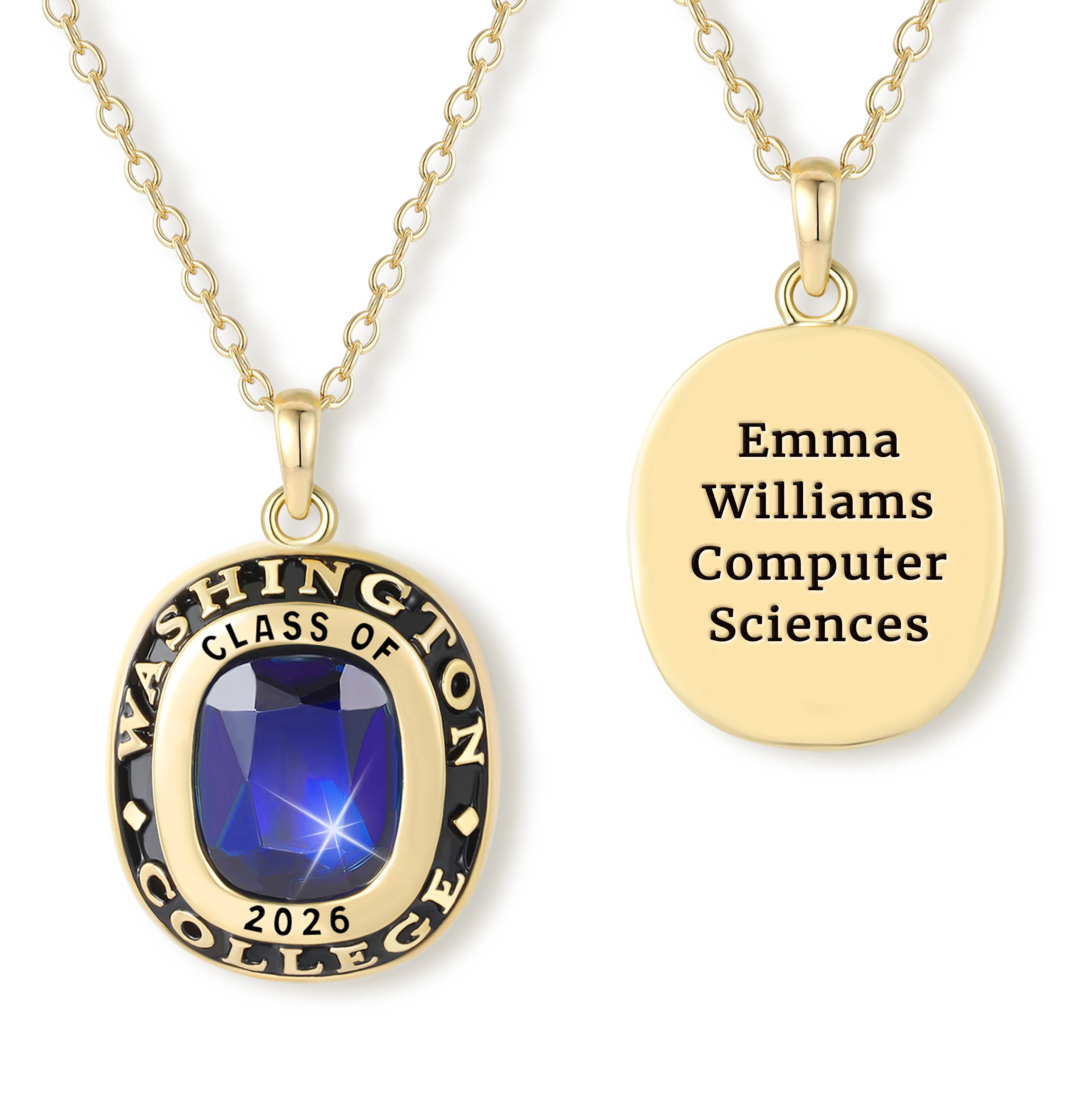 Unisex Gold CELEBRIUM Cushion Birthstone Personalized Graduation/Class Necklace