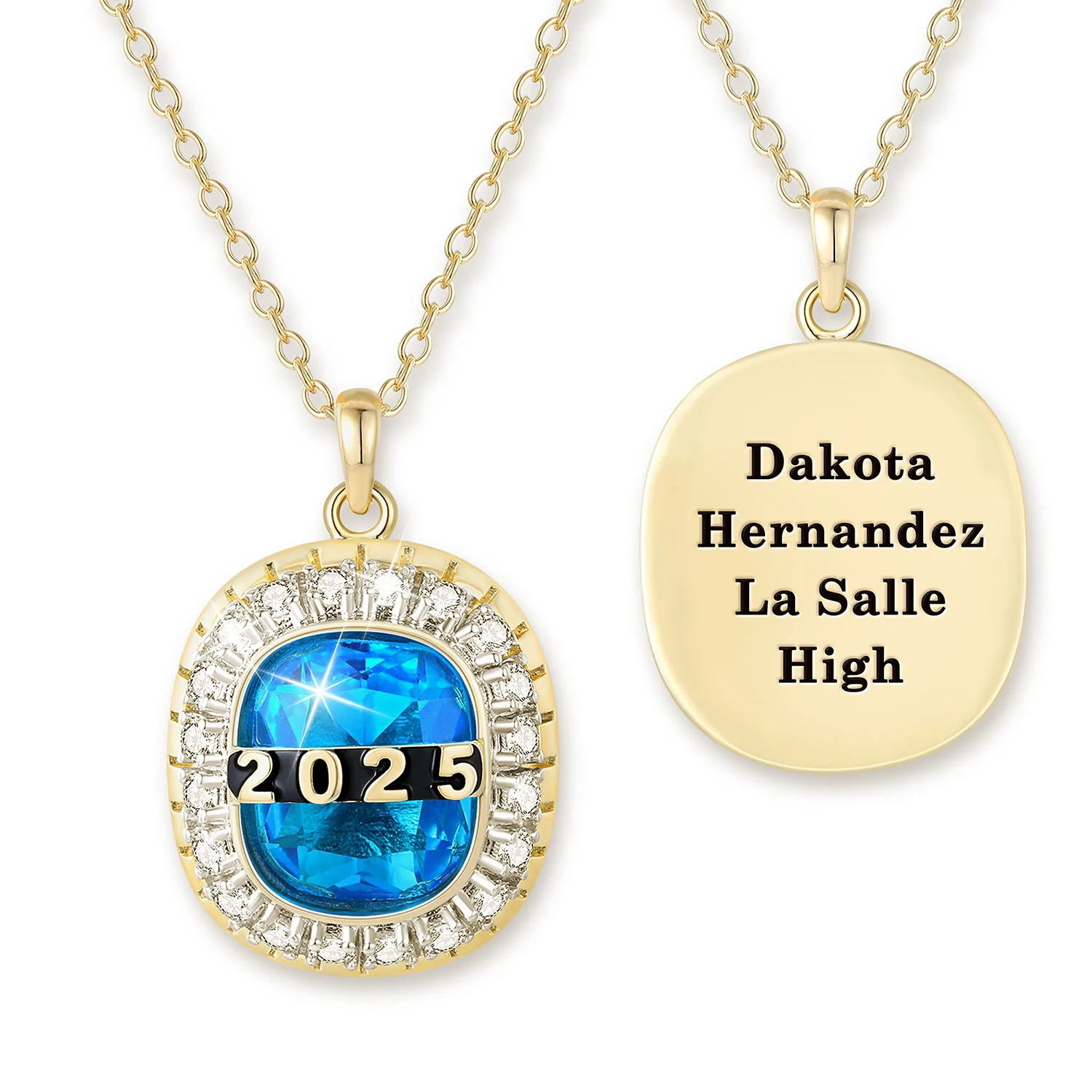 Unisex Gold over Sterling Cushion Birthstone and CZ Personalized Graduation/Class Necklace