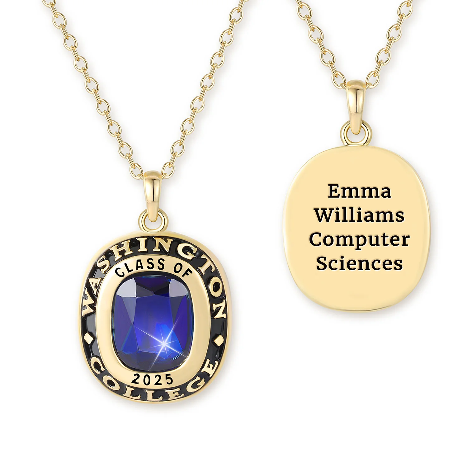 Unisex Gold over Sterling Cushion Birthstone Personalized Graduation/Class Necklace