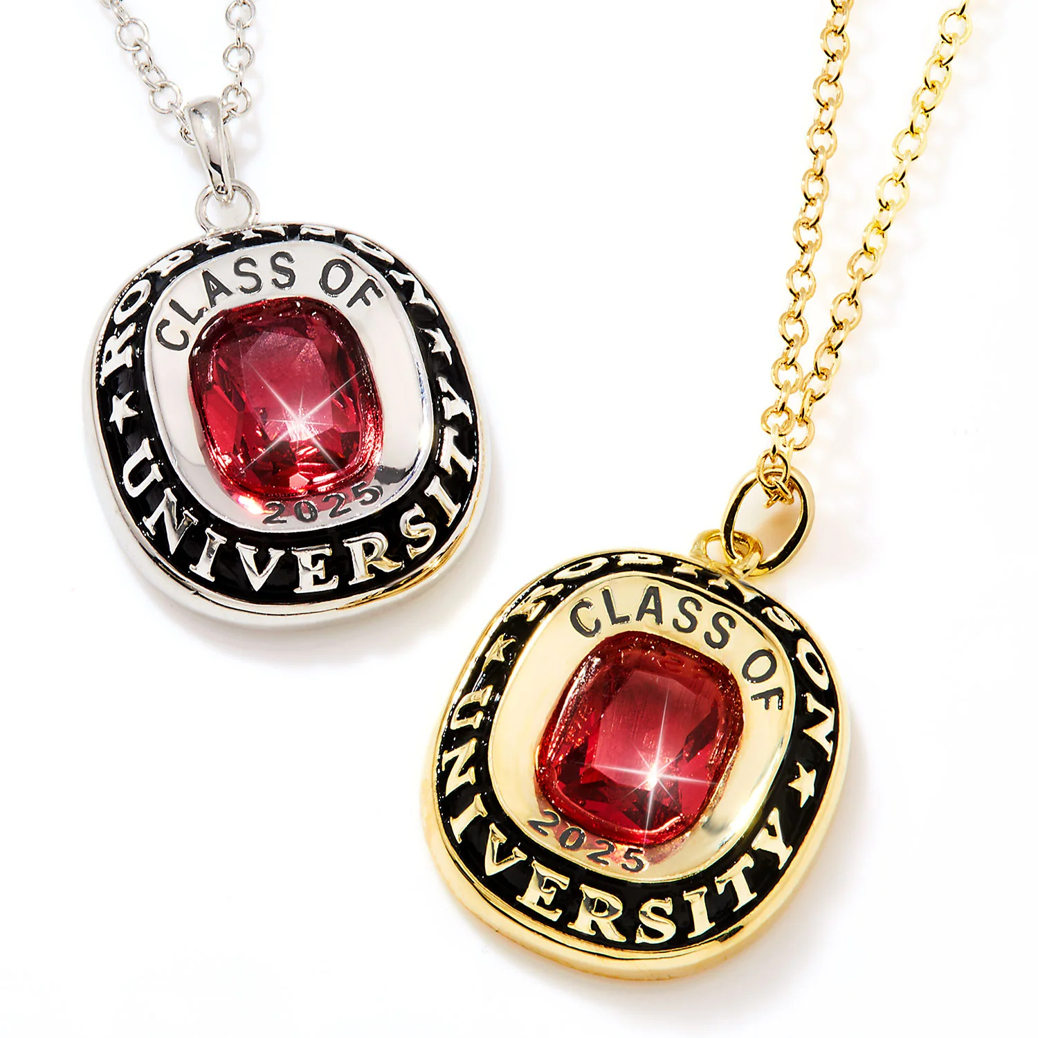 Unisex Rose Gold Celebrium Birthstone Double Row Personalized Graduation/Class Necklace - Image 2