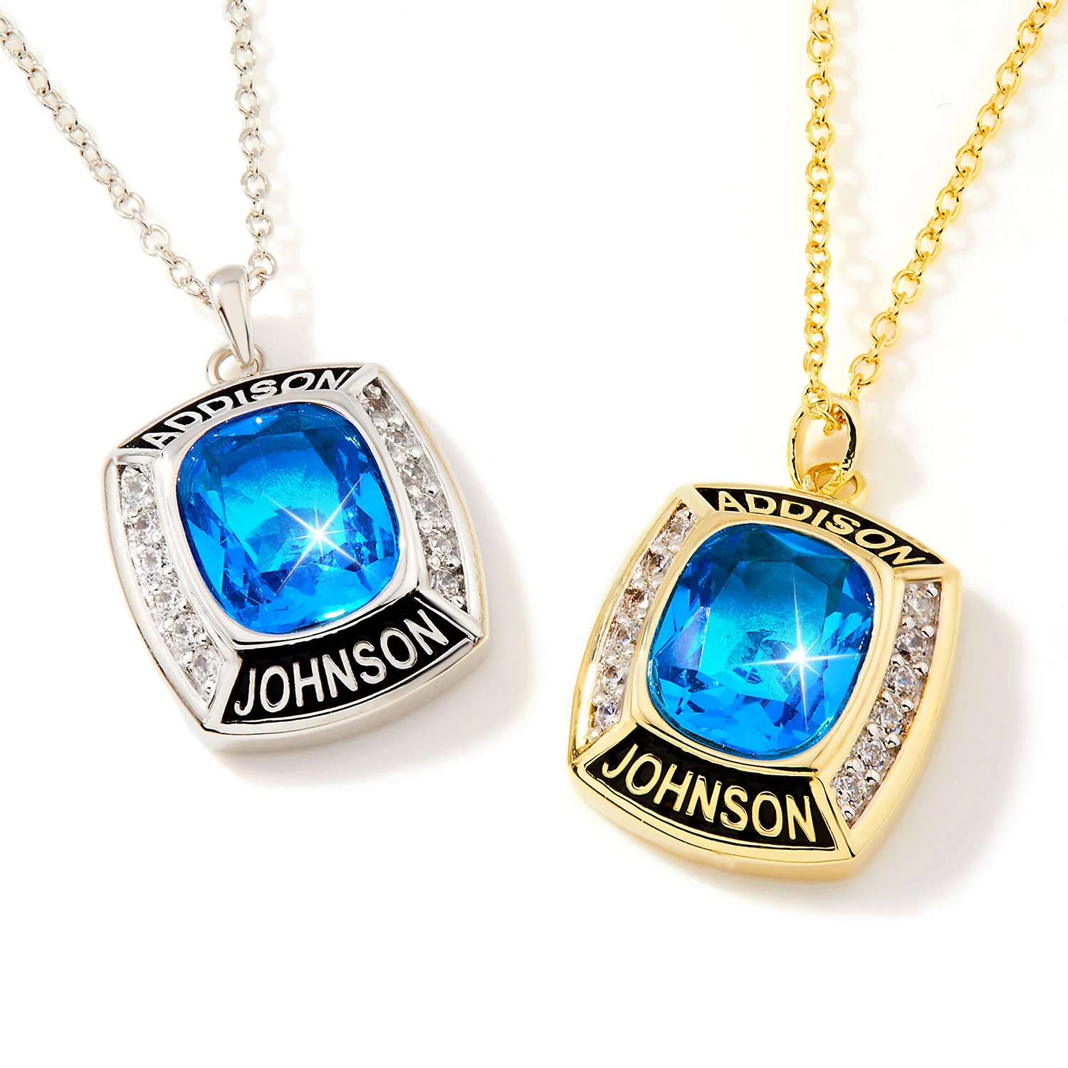 Unisex Rose Gold CELEBRIUM Cushion Birthstone and CZ Personalized Graduation/Class Necklace - Image 2
