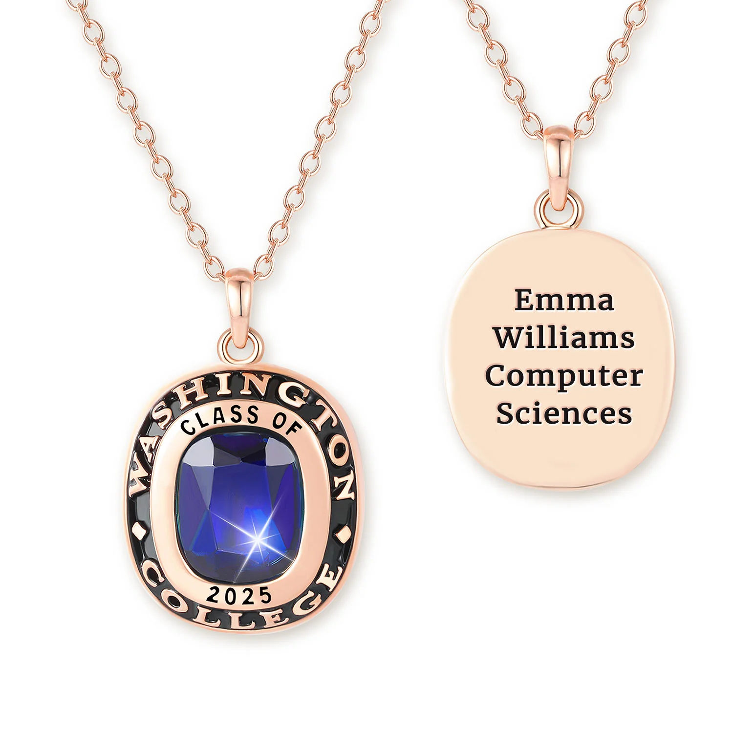 Unisex Rose Gold over Sterling Cushion Birthstone  Personalized Graduation/Class Necklace