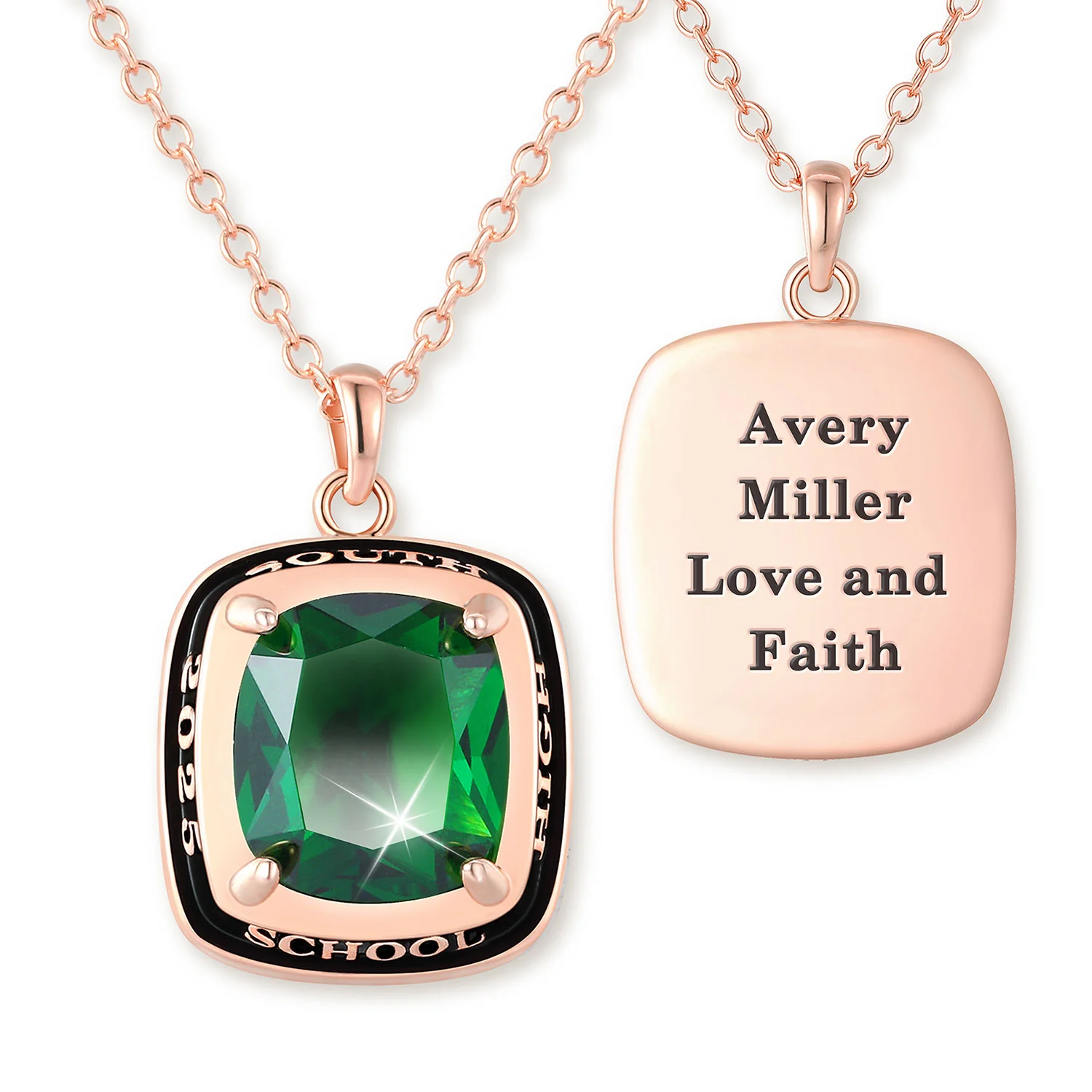 Unisex Rose Gold over Sterling Prong Set Birthstone Side/Back Personalized Graduation/Class Necklace