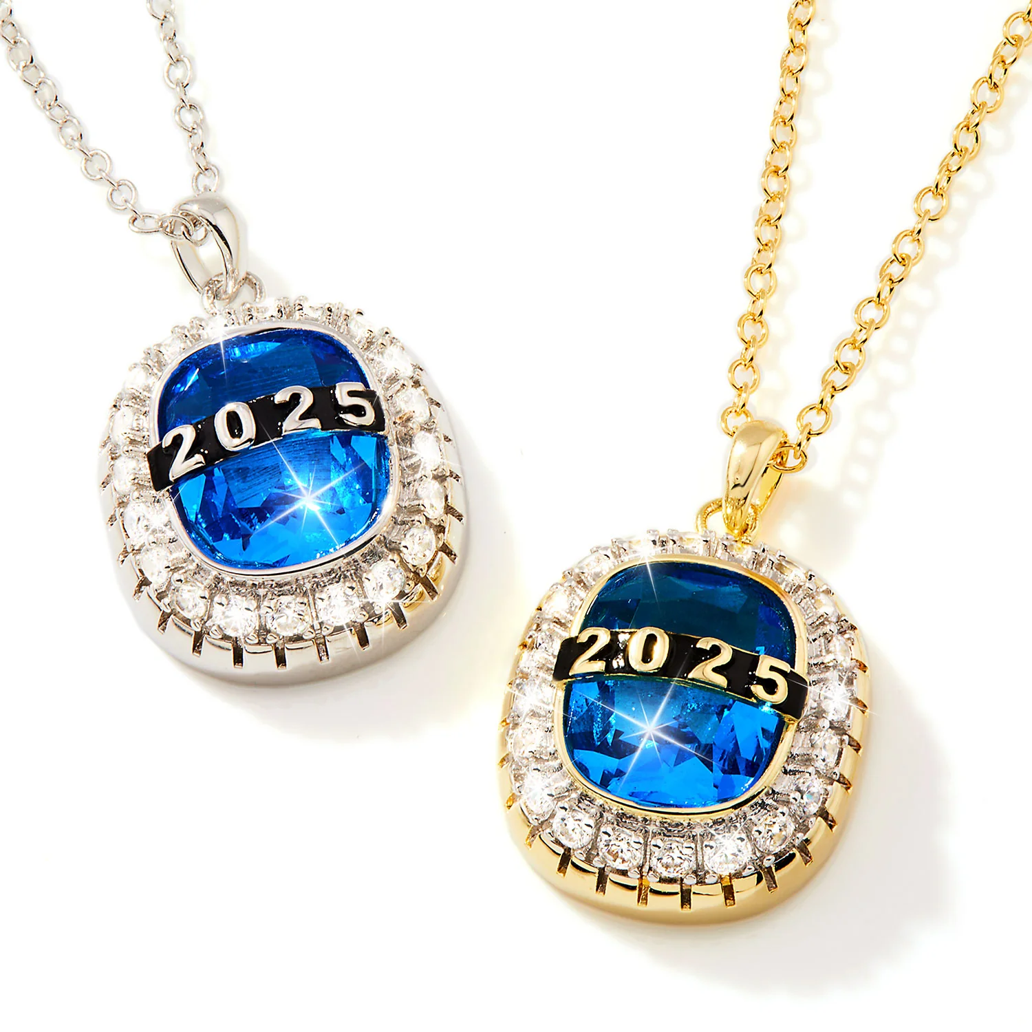 Unisex Sterling Silver Cushion Birthstone and CZ Personalized Graduation/Class Necklace - Image 2