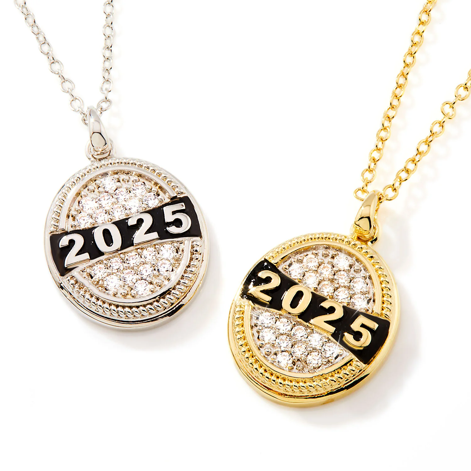 Unisex Sterling Silver Year and Pave CZ Oval Personalized Graduation/ class necklace - Image 2
