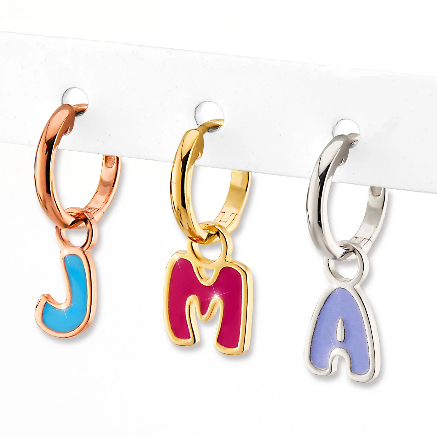 Uppercase Enamel Balloon Initial Huggie Hoop Earrings